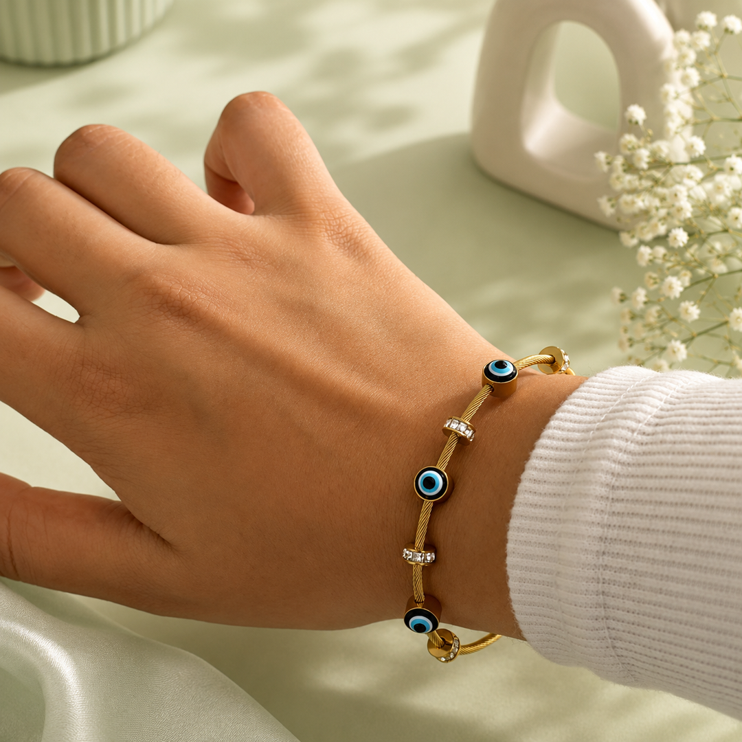 Evil Eye Kada Bracelet- 18k Gold Plated