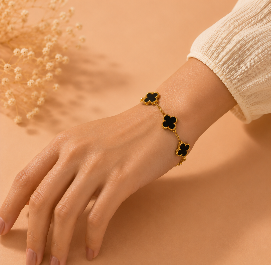 Black Clover Bracelet- 18k Gold Plated