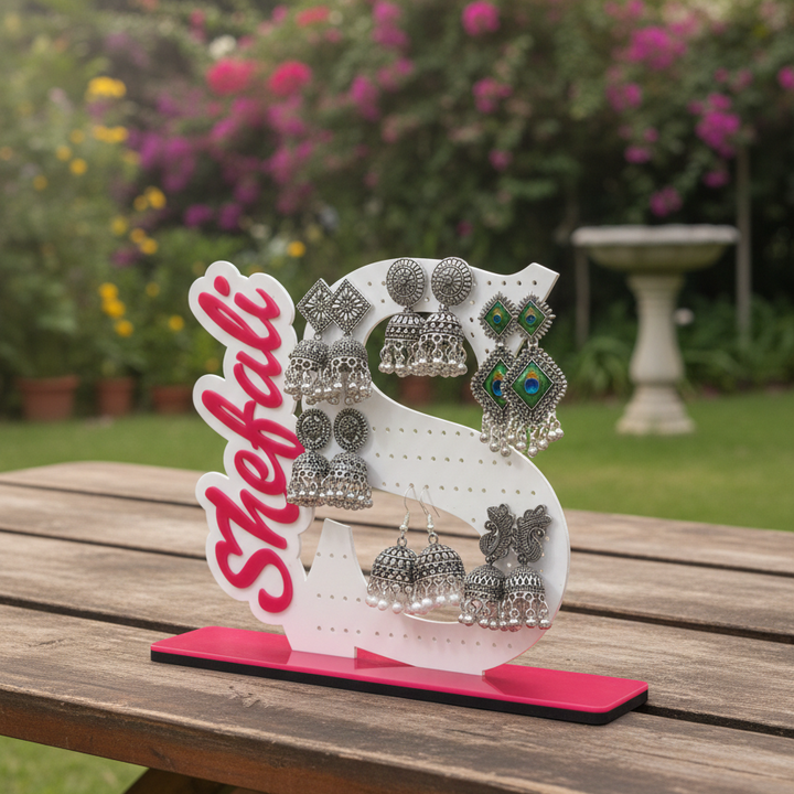 Set of 6 Jhumka with Custom Name Jhumka Stand