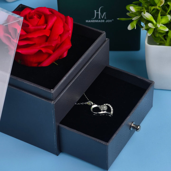 100 Language Necklace with Rose Box